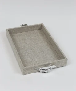 Inspire Me! Home Decor Grey Textile Tray With Silver Leaf Handle (2 Sizes) 12 Inspire Me! Home Decor Grey Textile Tray With Silver Leaf Handle (2 Sizes)