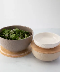 Inspire Me! Home Decor Set Of 3 Ceramic Bowls With 2 Wood Lids