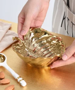 Inspire Me! Home Decor Gold Leaf Snack Bowl And Spoon Set 12 Inspire Me! Home Decor Gold Leaf Snack Bowl And Spoon Set