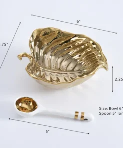 Inspire Me! Home Decor Gold Leaf Snack Bowl And Spoon Set 13 Inspire Me! Home Decor Gold Leaf Snack Bowl And Spoon Set