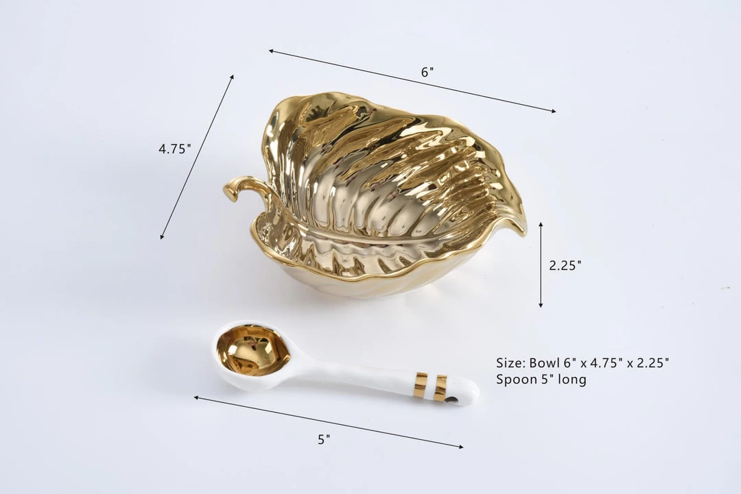 Inspire Me! Home Decor Gold Leaf Snack Bowl And Spoon Set 8 Inspire Me! Home Decor Gold Leaf Snack Bowl And Spoon Set