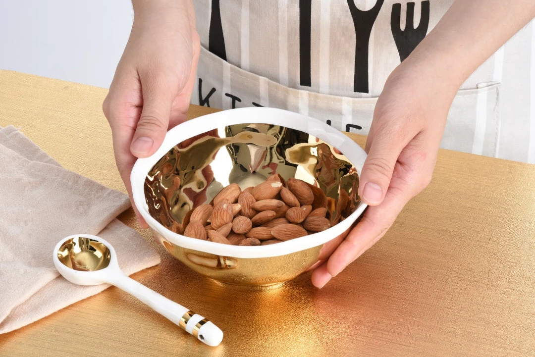 Inspire Me! Home Decor Gold And White Snack Bowl And Spoon Set 10 Inspire Me! Home Decor Gold And White Snack Bowl And Spoon Set