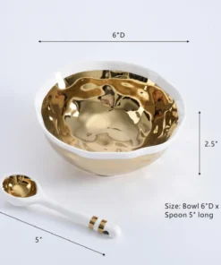Inspire Me! Home Decor Gold And White Snack Bowl And Spoon Set 16 Inspire Me! Home Decor Gold And White Snack Bowl And Spoon Set