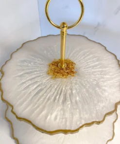 Inspire Me! Home Decor Gold Leaf And White Resin 2 Tier Cake Stand