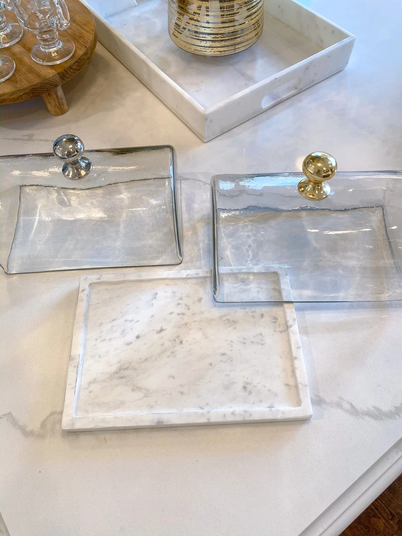 Inspire Me! Home Decor Marble Cake Platter With Metallic Handled Glass Dome (2 Colored Handles) 7 Inspire Me! Home Decor Marble Cake Platter With Metallic Handled Glass Dome (2 Colored Handles)