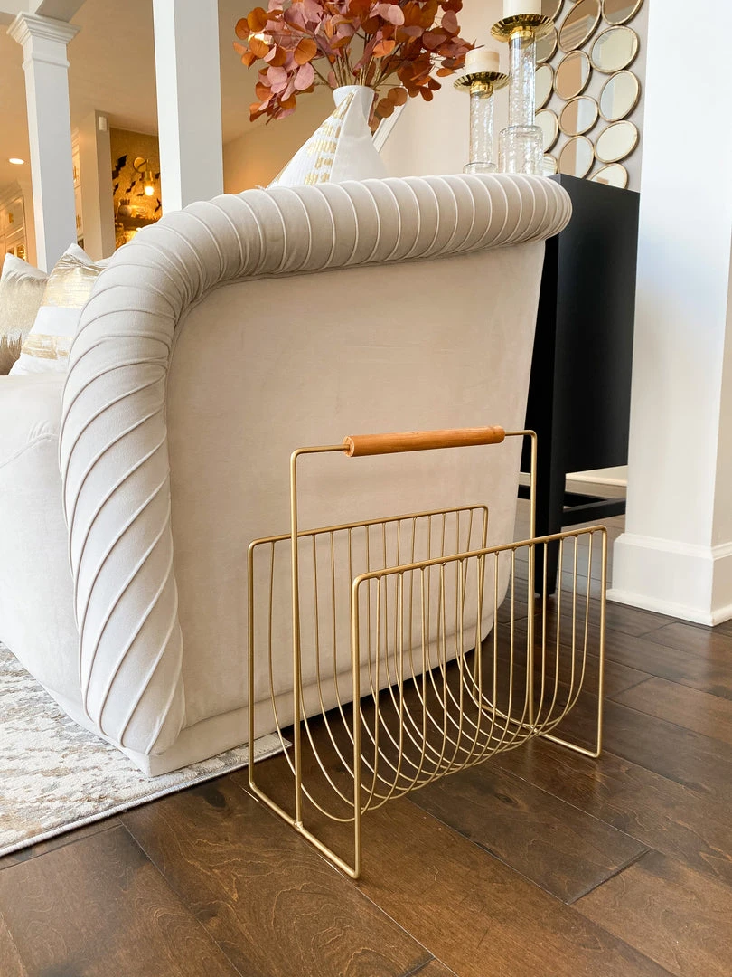 Inspire Me! Home Decor Gold Magazine Rack With Wooden Handle 3 Inspire Me! Home Decor Gold Magazine Rack With Wooden Handle