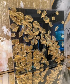 Inspire Me! Home Decor Black And Metallic Gold Leaf Shadow Box Wall Art