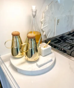 Inspire Me! Home Decor Round Marble Tray With Handle Grooves