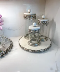 Inspire Me! Home Decor Silver Beaded Canisters W/ Marble Lid (3 Sizes) 9 Inspire Me! Home Decor Silver Beaded Canisters W/ Marble Lid (3 Sizes)