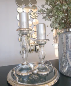 Inspire Me! Home Decor Silver Pillar Candle With Silver Glitter Band