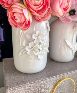 Inspire Me! Home Decor Mini White Vases W/ Floral Detail (Set Of 2) 7 Inspire Me! Home Decor Mini White Vases W/ Floral Detail (Set Of 2)