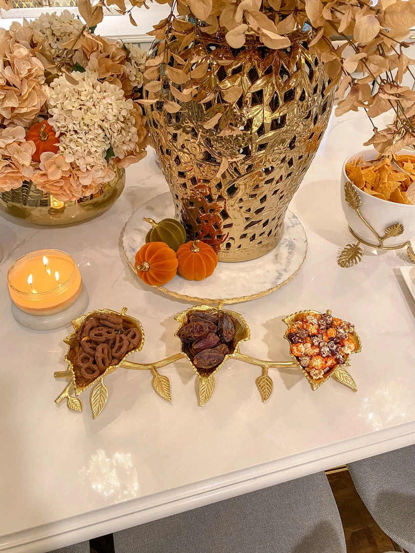 Inspire Me! Home Decor Gold Leaf 3 Section Bowls On Vine Stand 3 Inspire Me! Home Decor Gold Leaf 3 Section Bowls On Vine Stand