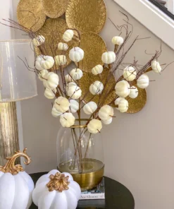Inspire Me! Home Decor White Velvet Decorative Pumpkin With Gold Stem
