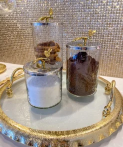 Inspire Me! Home Decor Hammered Glass Canister W/ Gold Bird Lid ( 3 Sizes Available)