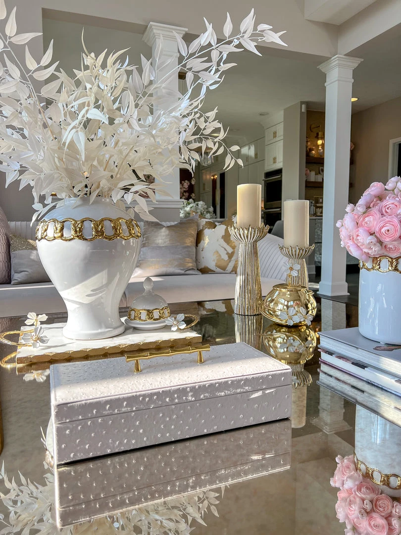 Inspire Me! Home Decor White Faux Leather Lidded Box With Gold Handle 3 Inspire Me! Home Decor White Faux Leather Lidded Box With Gold Handle