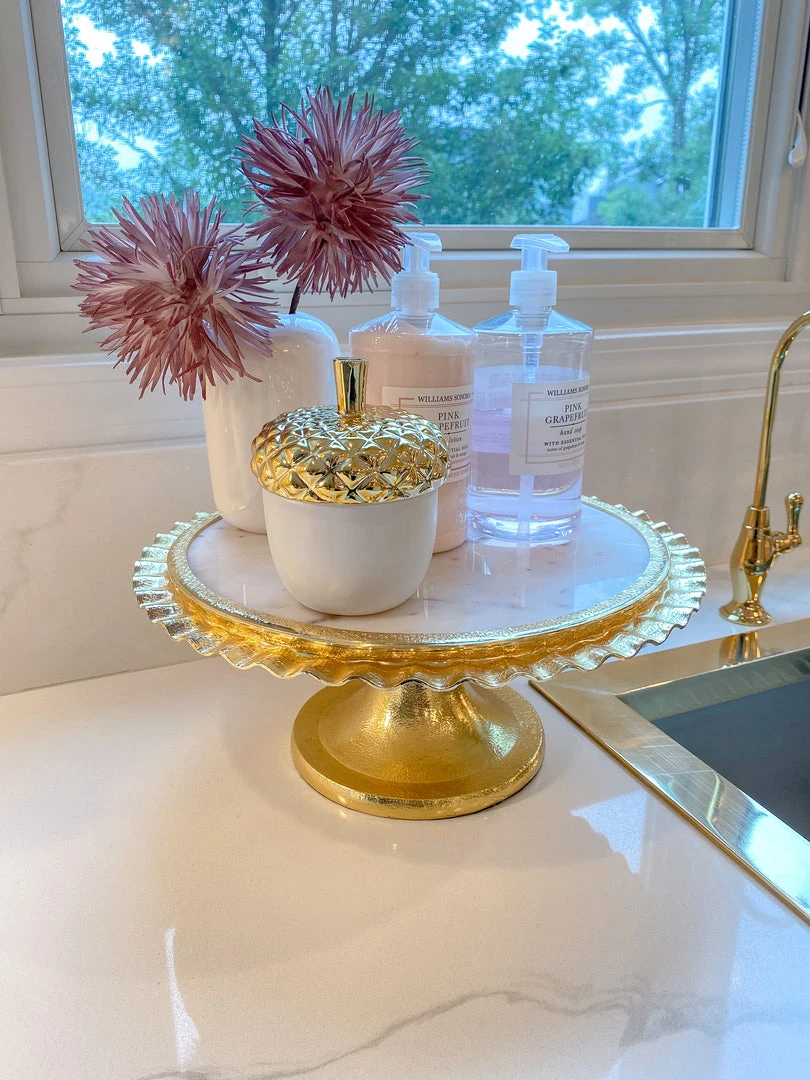 Inspire Me! Home Decor Marble Cake Stand With Ripple Edge (2 Colors) Gold 3 Inspire Me! Home Decor Marble Cake Stand With Ripple Edge (2 Colors) Gold