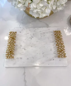 Inspire Me! Home Decor Marble Tray With Gold Metal Abstract Handles