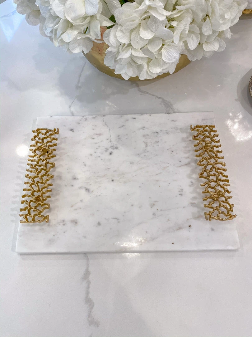 Inspire Me! Home Decor Marble Tray With Gold Metal Abstract Handles 4 Inspire Me! Home Decor Marble Tray With Gold Metal Abstract Handles