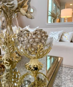 Inspire Me! Home Decor Large Glass Bowl On Gold Branch Base