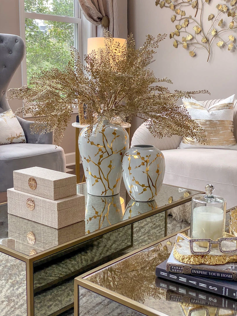 Inspire Me! Home Decor White Vase With Gold Floral Detail (2 Sizes) 3 Inspire Me! Home Decor White Vase With Gold Floral Detail (2 Sizes)