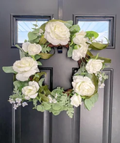 Inspire Me! Home Decor White Rose And Eucalyptus Wreath