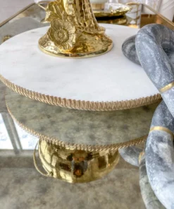 Inspire Me! Home Decor White Marble Round Lazy Susan W/ Gold Textured Edge