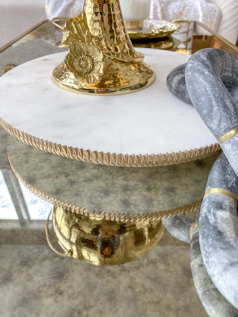 Inspire Me! Home Decor White Marble Round Lazy Susan W/ Gold Textured Edge 4 Inspire Me! Home Decor White Marble Round Lazy Susan W/ Gold Textured Edge