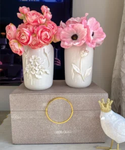 Inspire Me! Home Decor Mini White Vases W/ Floral Detail (Set Of 2)