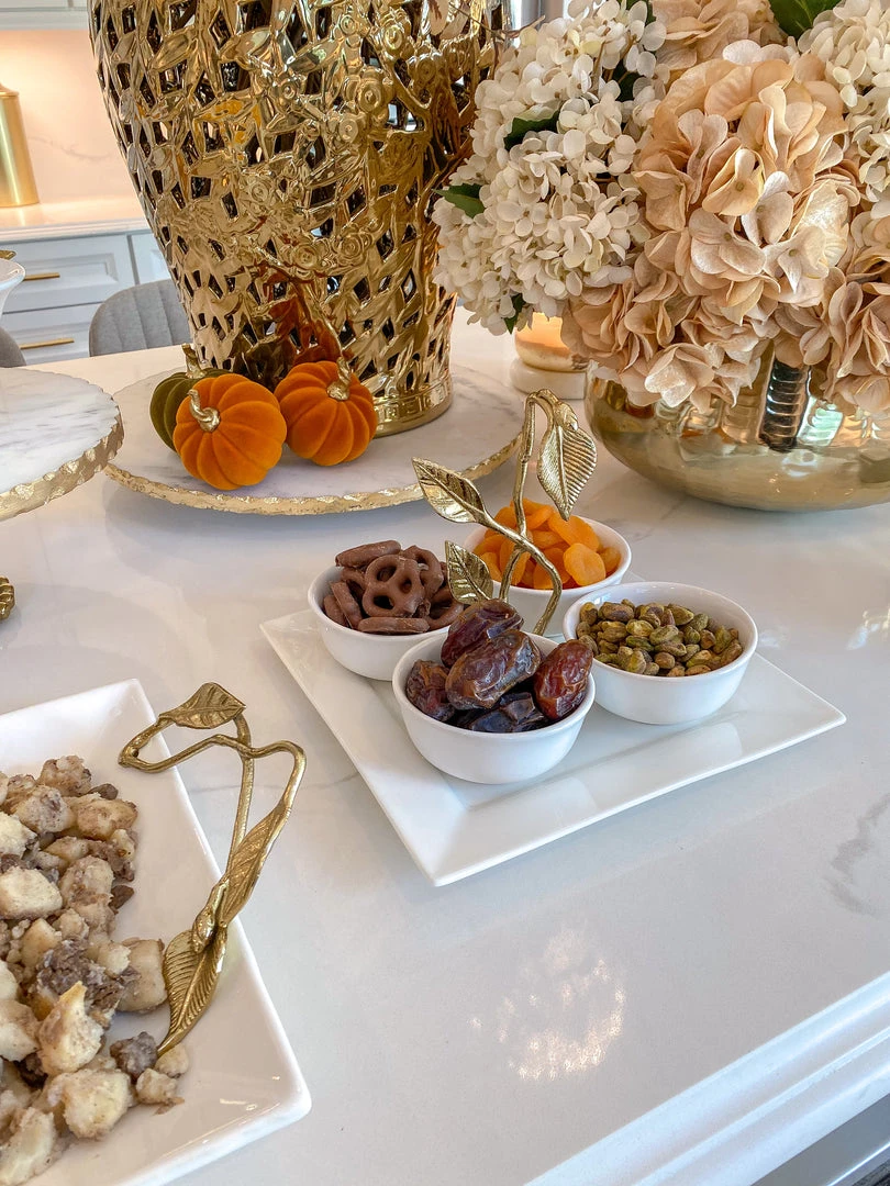 Inspire Me! Home Decor White Ceramic Serving Tray With 4 Bowls And Gold Leaf 3 Inspire Me! Home Decor White Ceramic Serving Tray With 4 Bowls And Gold Leaf