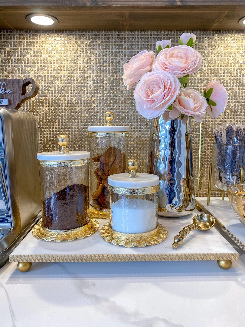 Inspire Me! Home Decor Gold Ripple Canister W/ Marble Lid (3 Sizes) 3 Inspire Me! Home Decor Gold Ripple Canister W/ Marble Lid (3 Sizes)