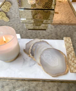 Inspire Me! Home Decor Beige Stone Agate Coasters W/ Gold Edge ( Set Of 4)