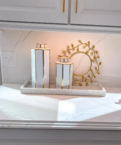 Inspire Me! Home Decor Gold And White Jar With Lid (2 Sizes) 7 Inspire Me! Home Decor Gold And White Jar With Lid (2 Sizes)