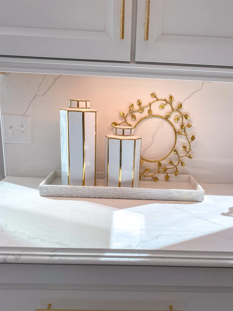 Inspire Me! Home Decor Gold And White Jar With Lid (2 Sizes) 5 Inspire Me! Home Decor Gold And White Jar With Lid (2 Sizes)