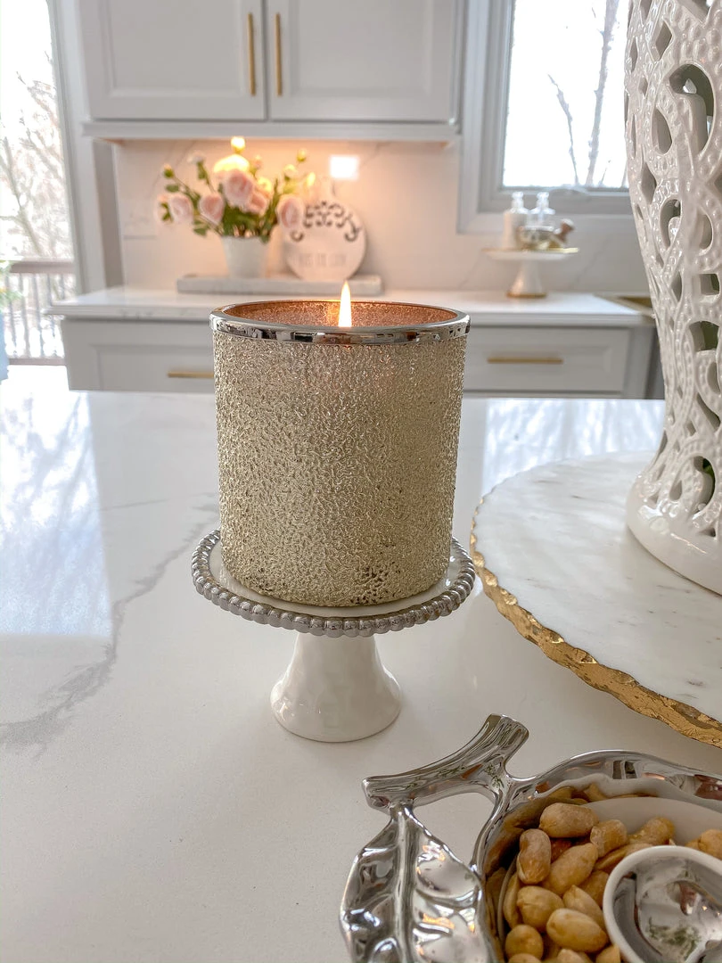 Inspire Me! Home Decor Silver And White Beaded Mini Cupcake Stand/Candle Holder 3 Inspire Me! Home Decor Silver And White Beaded Mini Cupcake Stand/Candle Holder