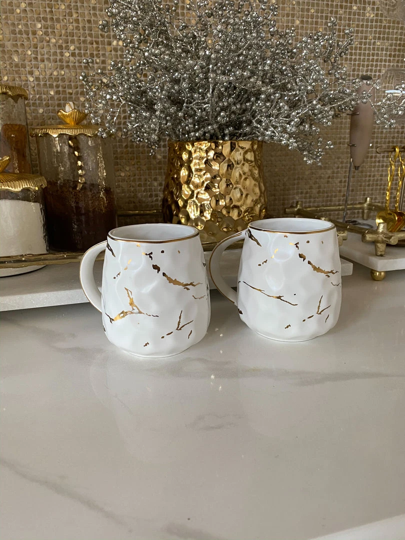 Inspire Me! Home Decor Metallic Gold Marble Print Mug With Hammered Texture 6 Inspire Me! Home Decor Metallic Gold Marble Print Mug With Hammered Texture