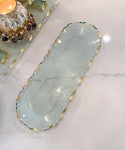 Inspire Me! Home Decor Glass Oval Tray With Hammered Gold Edge