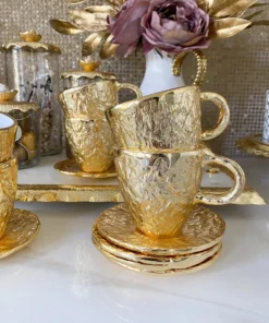Inspire Me! Home Decor Gold Textured Metal Tea Cup And Saucer With White Interior 10 Inspire Me! Home Decor Gold Textured Metal Tea Cup And Saucer With White Interior