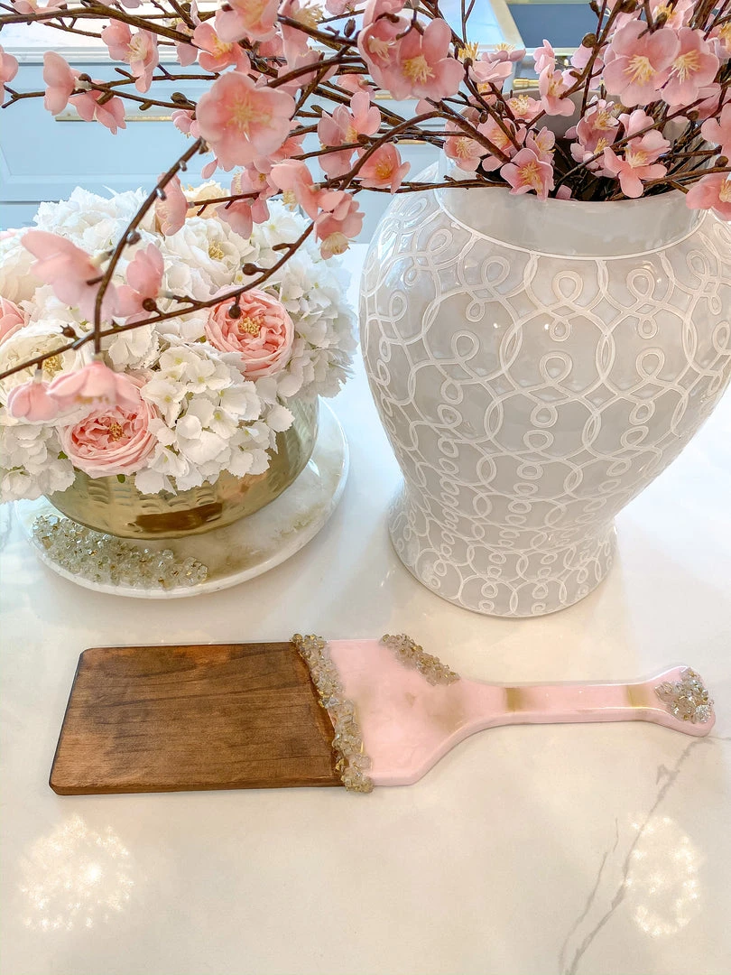 Inspire Me! Home Decor Gold Leaf And Pink Resin Wood Paddle Serving Board 3 Inspire Me! Home Decor Gold Leaf And Pink Resin Wood Paddle Serving Board