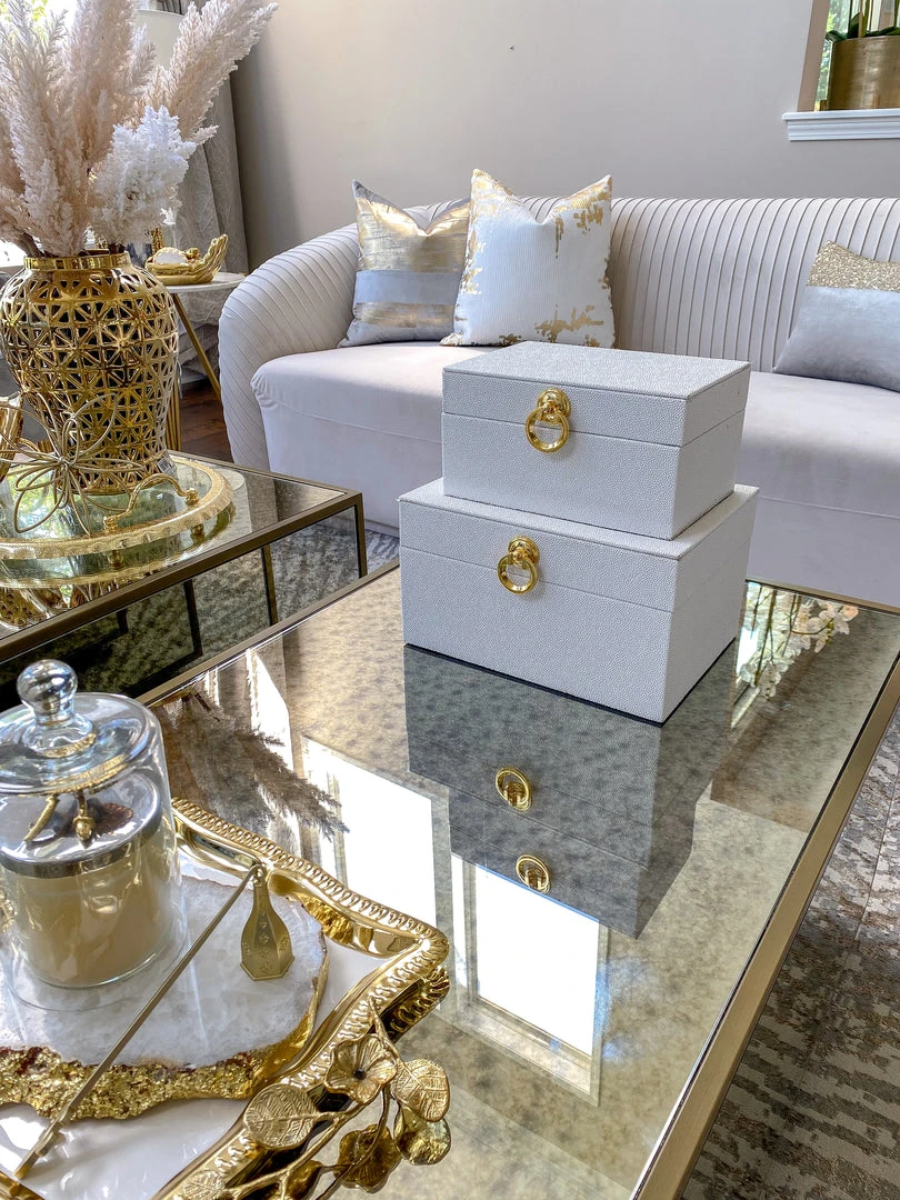 Inspire Me! Home Decor Set Of 2 Faux Leather Boxes W/ Gold Accent (2 Colors) 3 Inspire Me! Home Decor Set Of 2 Faux Leather Boxes W/ Gold Accent (2 Colors)