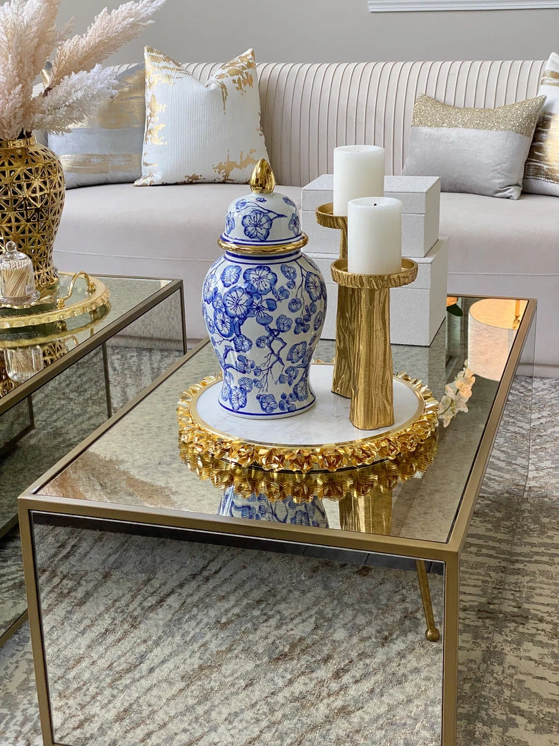 Inspire Me! Home Decor Blue Hibiscus Ginger Jar With Gold Detail 3 Inspire Me! Home Decor Blue Hibiscus Ginger Jar With Gold Detail