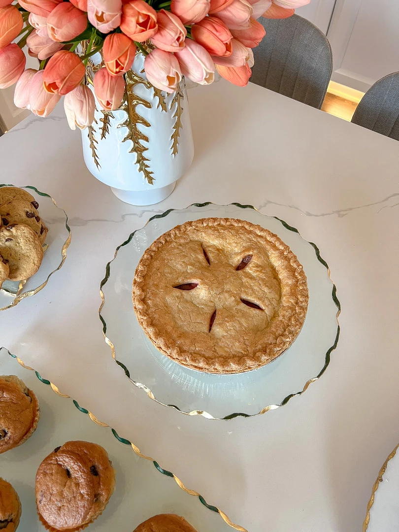 Inspire Me! Home Decor Stacked Glass Cake Stand With Textured Gold Rim (2 Sizes ) 5 Inspire Me! Home Decor Stacked Glass Cake Stand With Textured Gold Rim (2 Sizes )