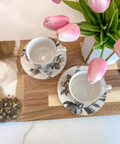 Inspire Me! Home Decor Black And Gold Metallic Peony Coffee Cup & Saucer