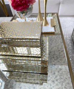 Inspire Me! Home Decor Mirror Gold Geometric Pattern Boxes (Set Of 2) 9 Inspire Me! Home Decor Mirror Gold Geometric Pattern Boxes (Set Of 2)