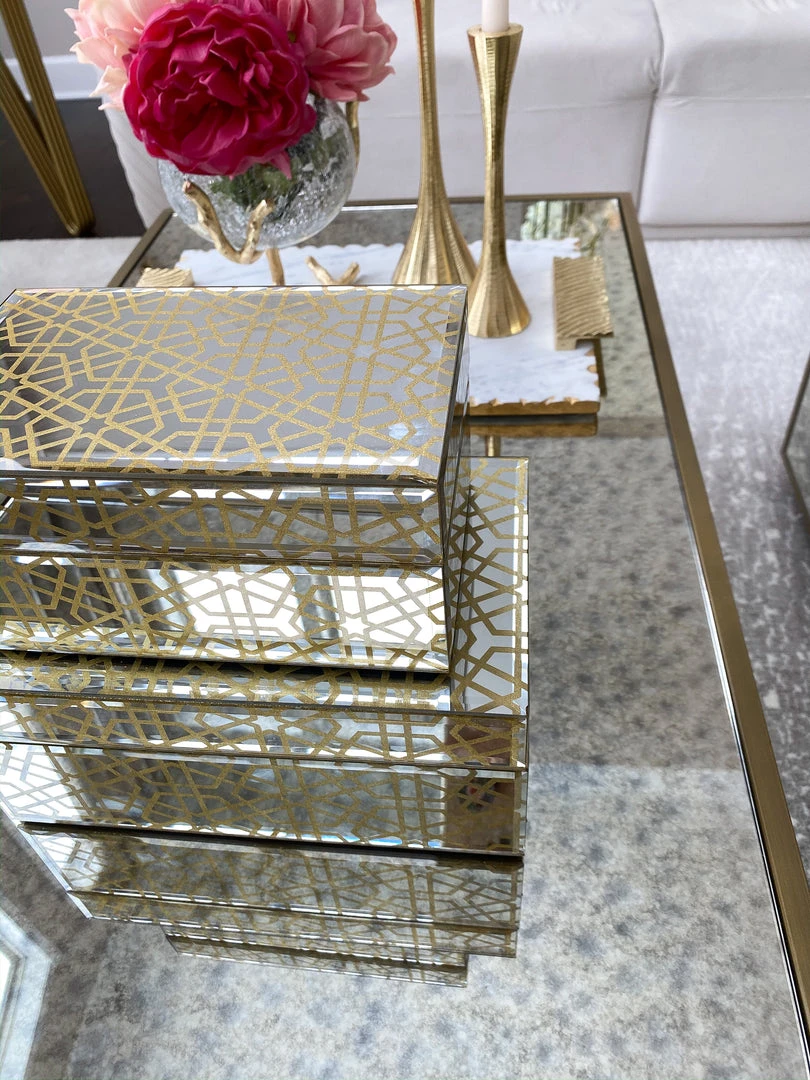 Inspire Me! Home Decor Mirror Gold Geometric Pattern Boxes (Set Of 2) 6 Inspire Me! Home Decor Mirror Gold Geometric Pattern Boxes (Set Of 2)