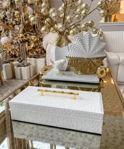 Inspire Me! Home Decor White Faux Leather Lidded Box With Gold Handle 18 Inspire Me! Home Decor White Faux Leather Lidded Box With Gold Handle