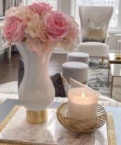 Inspire Me! Home Decor White Glass Vase With Gold Metal Base 9 Inspire Me! Home Decor White Glass Vase With Gold Metal Base