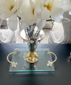 Inspire Me! Home Decor Large Rectangular Glass Tray With White Jeweled Flower Details