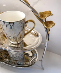 Inspire Me! Home Decor Two-Tiered Silver Stand With Gold Floral Details