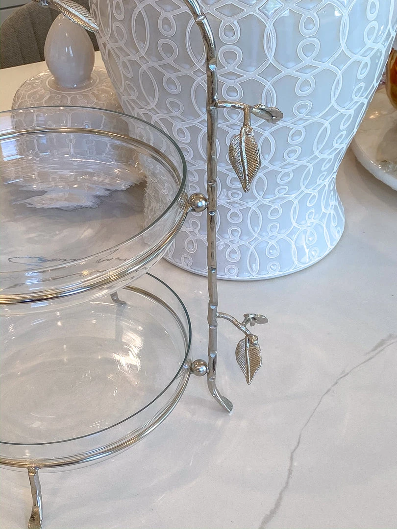Inspire Me! Home Decor Two-Tiered Silver Leaf Serving Display 4 Inspire Me! Home Decor Two-Tiered Silver Leaf Serving Display