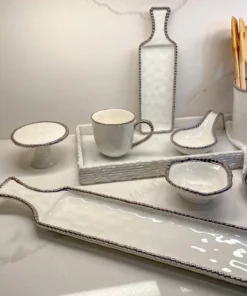 Inspire Me! Home Decor Long Silver And White Beaded Tray